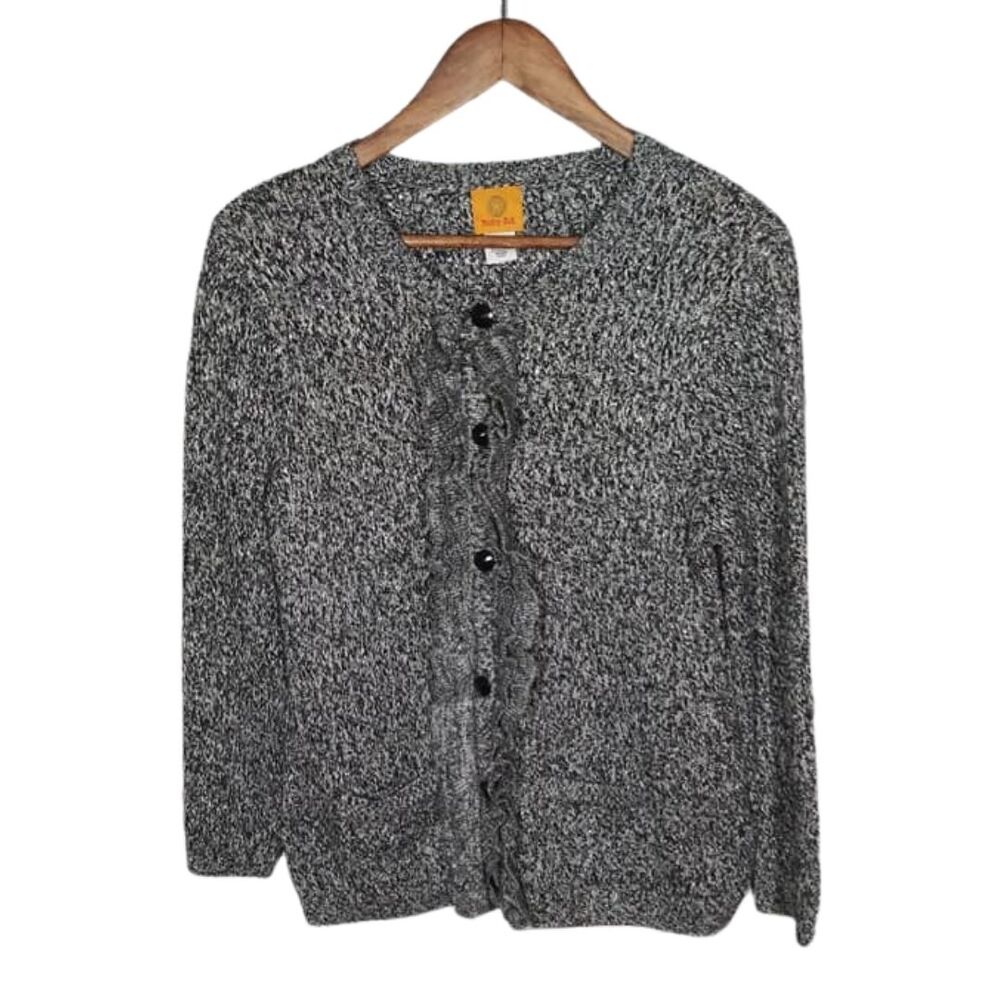 Ruby Rd Metallic Gray Ruffle Front Cardigan Sz Large